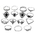 Auwer Rings, 2-in-1 Womens Vintage White Diamond Silver Engagement Wedding Band Ring Set (US Size 7, Black)