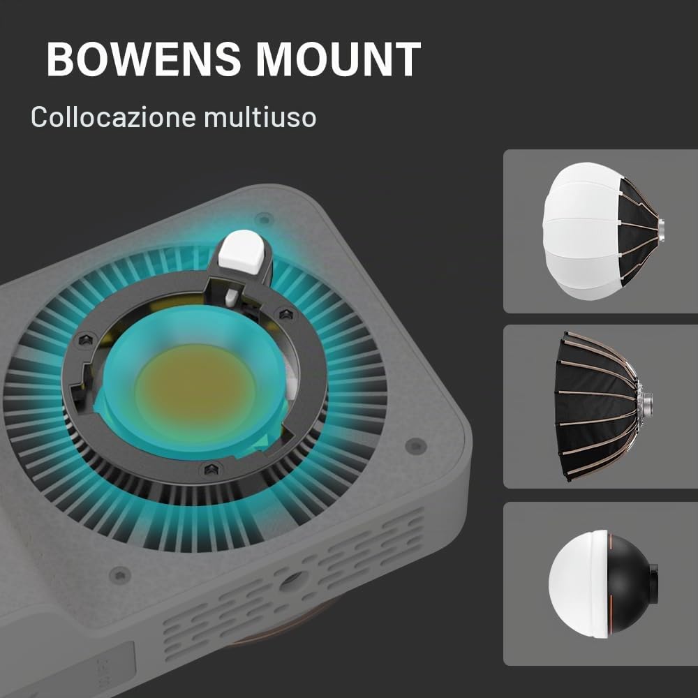 ZC-100BI 100W COB Video Light con Bowens Mount, 10000Lux/m 2700K-7500K Bicolor Camera Light con 10 Simulazioni Scenario Controllo Illuminazione Continua per Fotografia
