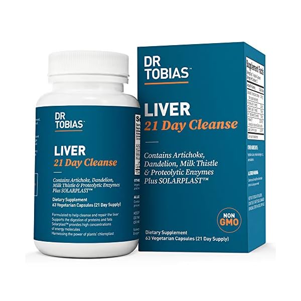 Dr. Tobias Liver 21 Day Cleanse, Herbal Liver Detox Cleanse with Solarplast, Artichoke Extract, Milk Thistle & Dandelion Extract, for Liver Cleanse & Detox, 63 Vegetable Capsules (3 Daily) (63 Count)