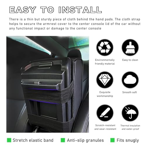 Image of Car Center Console Armrest Cushion with Drink Holder and Phone Holder, Memory Foam, Waterproof Leather, Diamond Pattern, Universal Fit, 35.56cm x 21.08cm