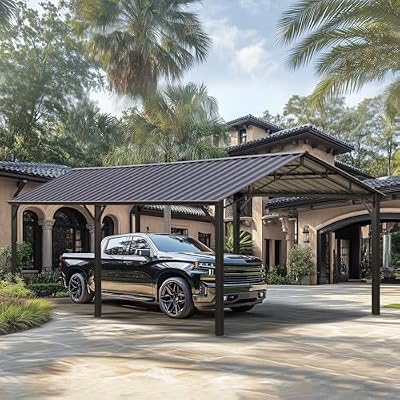 PHI VILLA 10x20 ft Carport, Metal Carports Canopy Heavy Duty Car Port Portable Garage with Galvanized Steel Roof Multi-Use Shelter, Sturdy Outdoor Car Ports for Cars, Boats and Tractors