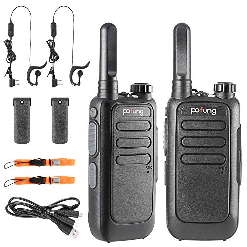 Walkie Talkie Recargable PMR Radio 16 Canales Batería 1500mAh Talkie walkie UHF Radio Portátil con Auriculares(T15)