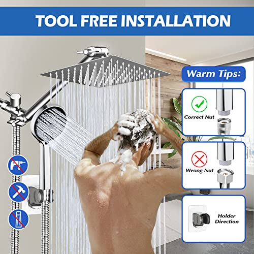 Shower Head,8”Rain Shower Head with Handheld Spray Combo with 11'' Angle Adjustable Extension Arm/Flow Regulator/Shower System,High Pressure Rainfall Shower Head Bathroom,Chrome by Ashwanth - Image 9