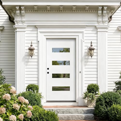 Image of Casaphoria 36 inch x 80 inch Fiberglass Entry Door Without Door Frame,Right Hand Inswing Exterior Door Slab,Contemporary Wooden Grain Knock-Down Front Door for Home Entrance, White Door Slab Only