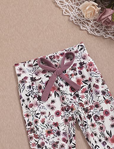 Image of Baby Girls Long Sleeve Flowers Hoodie Tops and Pants Outfit with Kangaroo Pocket Headband