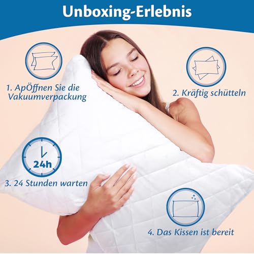 Flowen Kopfkissen 40x80 cm Kissen für Bett 40 x 80 2er Set Bettkissen Hypoallergene Anti-Milben Weiche Kissenfüllung mit Weicher Gesteppter Kopfkissenbezug Abnehmbarem und Waschbaren Schlafkissen – Bild 3