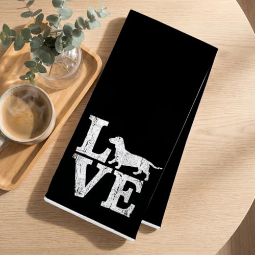 Image of 2 Pcs Funny Dachshund Kitchen Towels 24x14 Inch, Dachshund Gifts Reusable Dish Towels for Kitchen Decor, Waffle Weave Absorbent Tea Towel, Cute Weiner Dog Gifts for Women Mom Friend (Black)