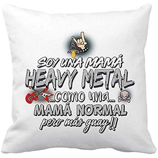 stampats Cojín con Relleno Soy una mamá Heavy Metal Guay - Blanco, 35 x 35 cm | Ya disponible en tu tienda friki favorita! En mundofriki.es!