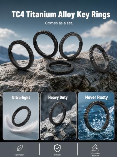 Image of Titanium Key Rings Heavy Duty Side Push Easy Open Split Keychain Rings