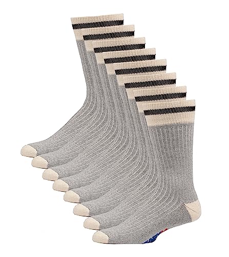 GaryM Men's Heritage Stripe Performance Cushioned Socks, Work Hiking Camp Sock, Boot Size 7-12, 4-Pairs