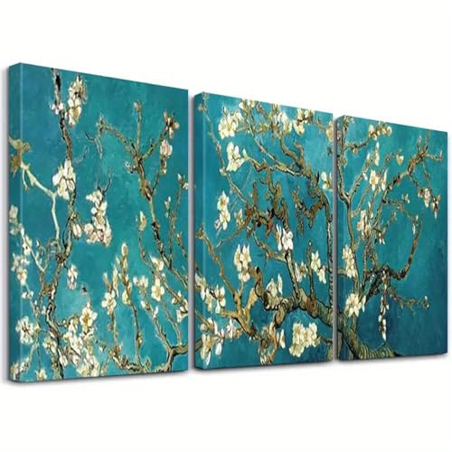 Impression sur toile haut de gamme de fleurs de prunier style rétro avec châssis bois x3
