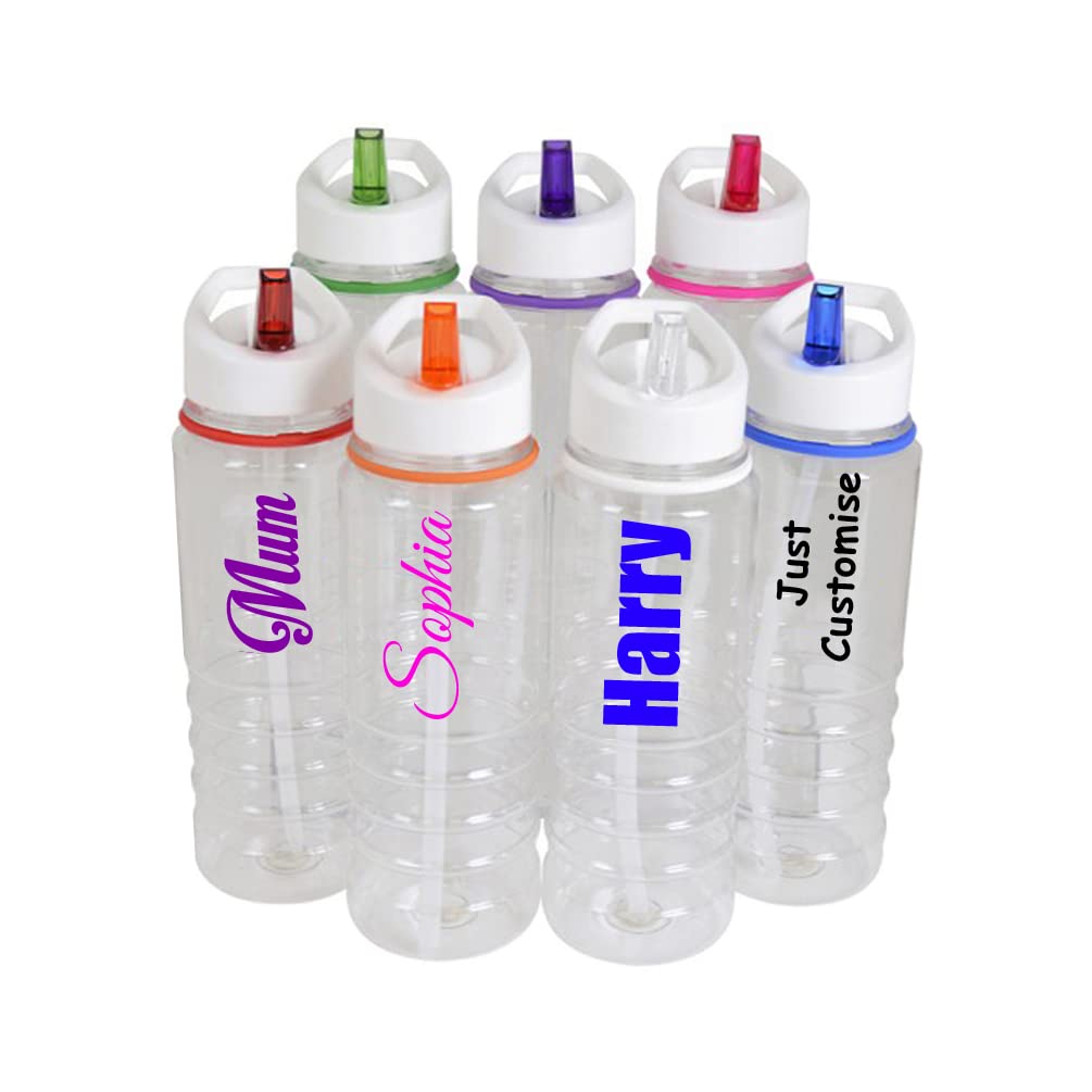 JC Personalised Custom Water Drink Bottle with Flip Straw - Any Name, Word, Business, Sports, School, Promotional Merchandise