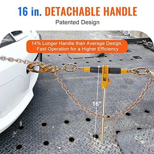 Image of VEVOR Ratchet Chain Binder 3 /8-1 /2 12000 lbs G80 Hook Detachable Handle Heavy Duty Load Binder, Tie Down Hauling Chain Binders for Flatbed Truck Trailer, Black & Yellow