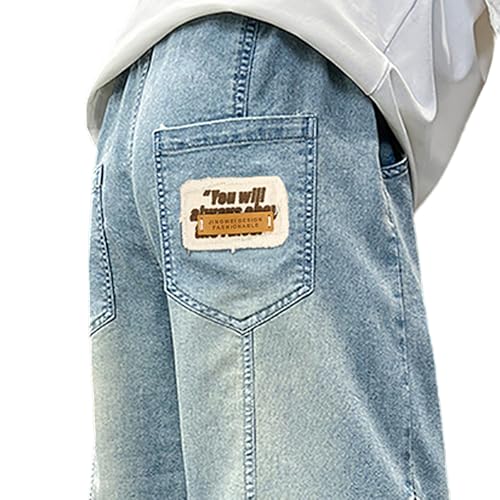 Tween Boys Baggy Jeans-Casual Elastic Waistband Straight Leg Kids Denim Pants with Alphabet Embroidery Seal3