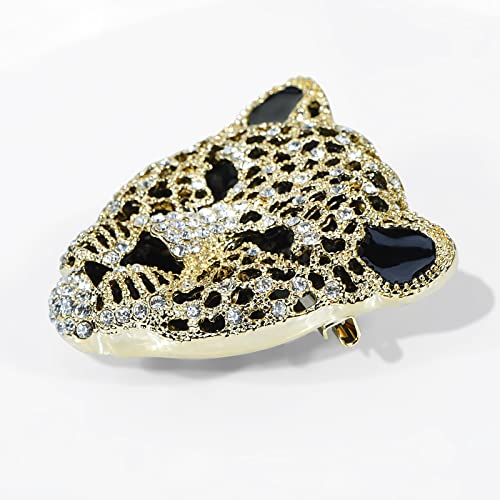 Image of Vintage Crystal Shell Leopard Brooch Lapel Pin Breastpin Rhinestone Animal Jewelry for Men Women