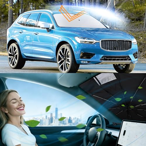 Image of Windshield Sun Shade Umbrella for 2018-2026 XC60 for Volvo | Full covered for windshield, Block UV Rays, Heat Reduction, Easy to install, Durable & Fold Up Small