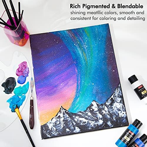 Shuttle Art Metallic Acrylic Paints Set, 30 Colours Metallic Paint in Bottles (60ml, 2oz) with 10 Brushes and Palette, Rich Pigments, Non-Toxic for Artists, Beginners on Rock Crafts Canvas Wood Fabric