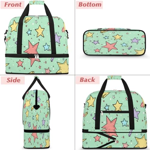 Travel Duffel Bags Star Pattern Foldable Weekender Bags for Women with Shoes Compartment Waterproof & Tear Resistant Carry on Overnight Luggage Duffel Bag Shoulder Sports Tote Bag,B-9173