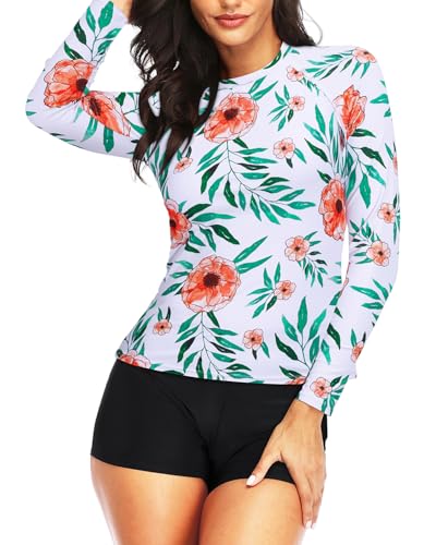 Image of Daci Women Two Piece Rash Guard Long Sleeve Swimsuits with Short UPF 50+ | UPF 50+,High Waisted Short,Long Sleeve,High Neck,Built-in Brief,Quick Dry