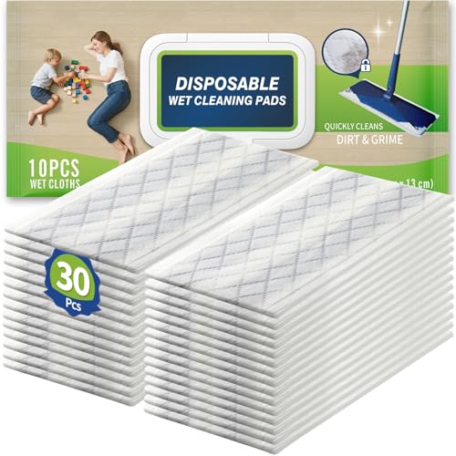 FURCIELOS Disposable Wet Cleaning Pads for Hardwood Floor Compatible with Bona Mops Multi-Surface Floor Household Replacement Mopping Cloths Refills Unscented 30 Count