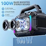 Wilody Speakers Bluetooth Wireless, 100W Loud Outdoor Speaker with Bass, IPX7 Waterproof Floatable, 20H Playtime, Wireless Charge, TWS, RGB Light, Portable Speaker for Work, Garage, Outdoor (Black)