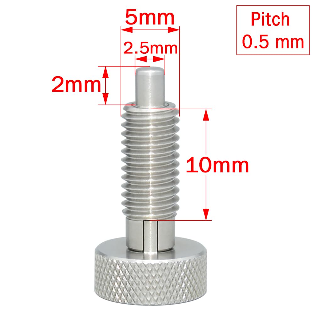 AUZHU- PTC- Metric- Stainless Steel Indexing plungers Locking plungers with Rest Position Spring plungers Locating plungers Dowels Positioning Elements Wheel Bolts Size: M5 mm - Pitch 0.5 mm