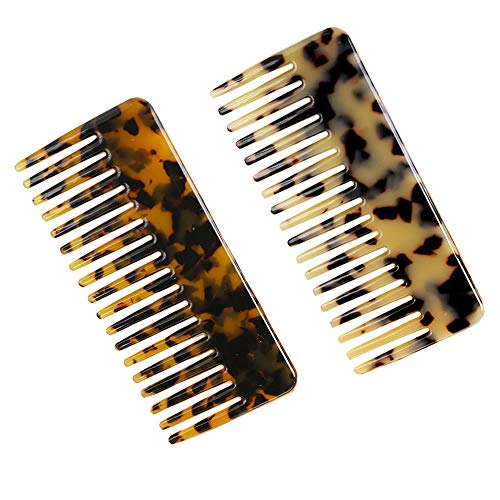 2-Pack Large Hair Detangling Comb, French Hair Comb Wide Teeth Pocket Comb for Thick Curly Wavy Hair, Detangler Comb Styling Comb