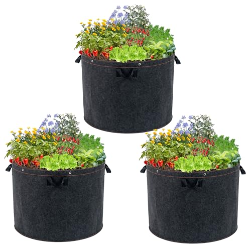 FVOTNW 50 Gallon Grow Bags 3-Pack Thickened Aeration Large Fabric Pots with Handles 2921 Heavy Duty Planting Bags for Potato vegetables Flowers & Trees