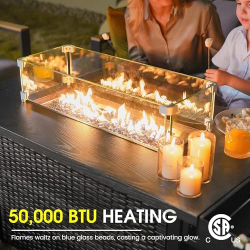 Image of Sundale Outdoor Aluminum Patio Furniture Set, 6 Piece Outdoor Conversation Sets with Fire Pit and 6 inch Thick Olefin Cushions, All Weather Outdoor Sectional Set for Deck, Lawn, Yard