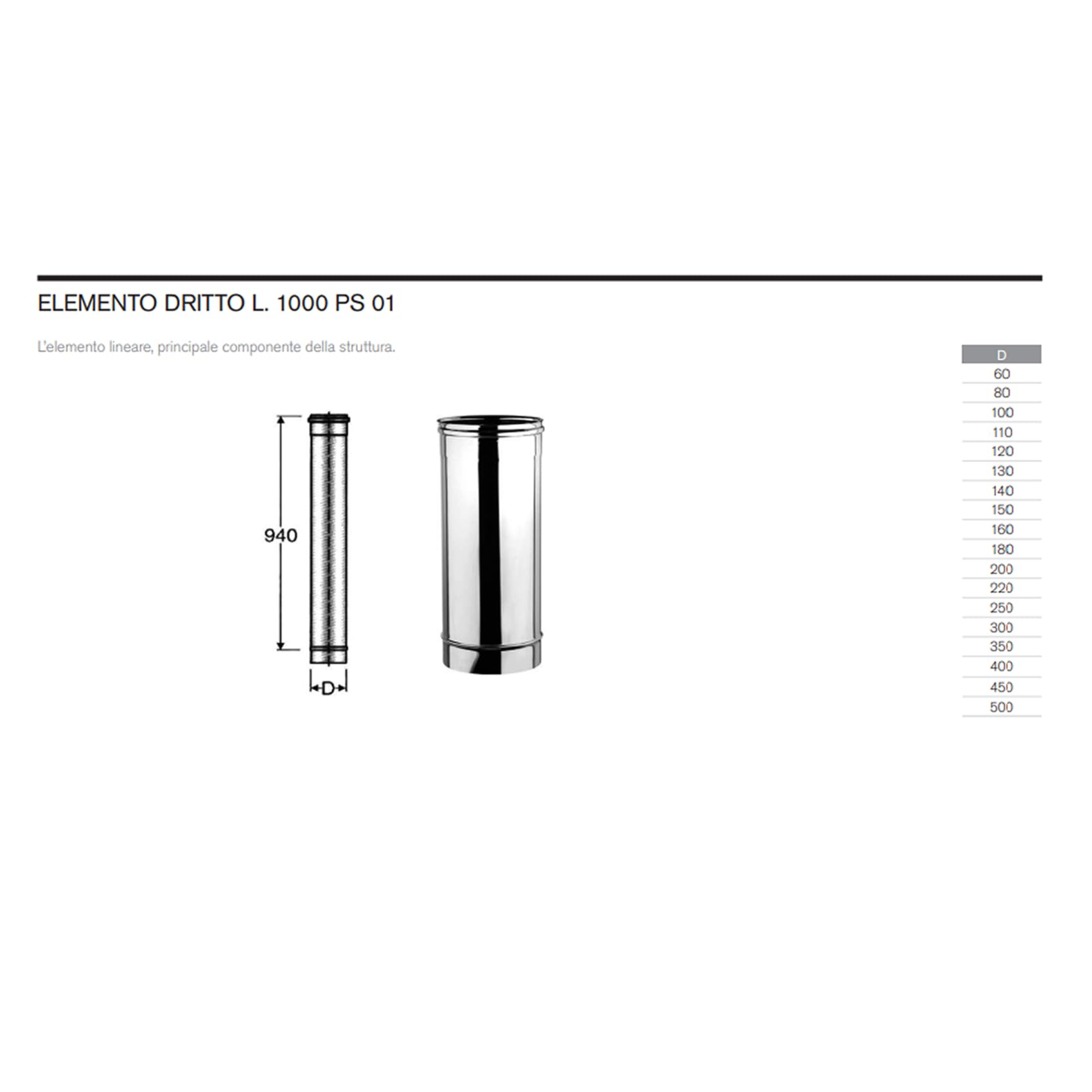 CANNA FUMARIA TUBO ACCIAIO INOX AISI 304 diam. 200 MT 1 spess. 0,5 mm CAMINO