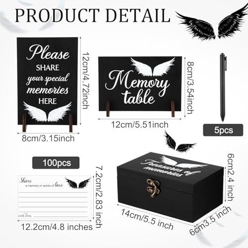 Image of Gilprop 112 Pcs Celebration of Life Memory Cards Set Share a Memory Cards with Box 2 Wood Sign with 4 Hold and 5 Pens, Sympathy Memorial Gifts Funeral Keepsake Decorations(Angel)