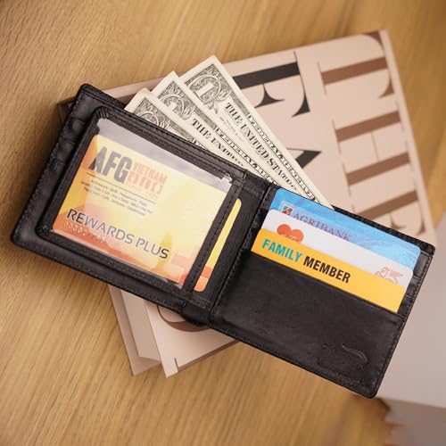 Image of HATA Men Leather Bifold Wallet RFID Blocking Front Pocket Exotic Billfold Handmade Gift For Birthday Wedding Anniversary Father's Day