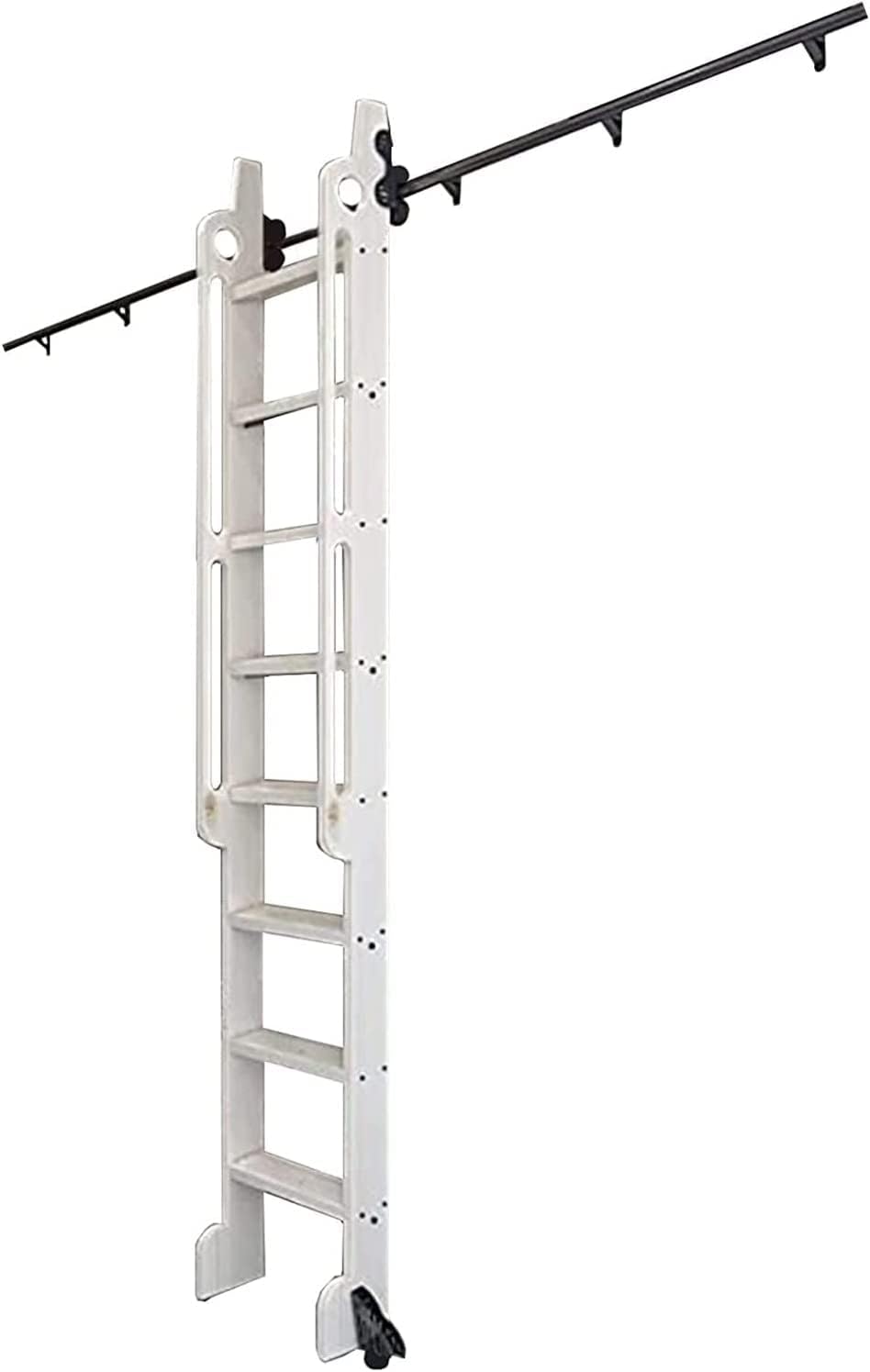 Library Rolling Ladder Mounting Kit 3.3ft-20ft Retractable Rolling Ladder Hardware Library Kit(No Ladder), Stand Up Black Sliding Ladder Track Kit Barn Door Ladder Tensible Roller