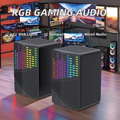 Image of Jedel 2x6W Gaming PC Speaker with RGB Lights, USB Powered Laptop Speaker, 3.5mm AUX Wired Stereo Computer Speaker for Desktop & Laptop, Compact 6W Sound, Comet S576 Black