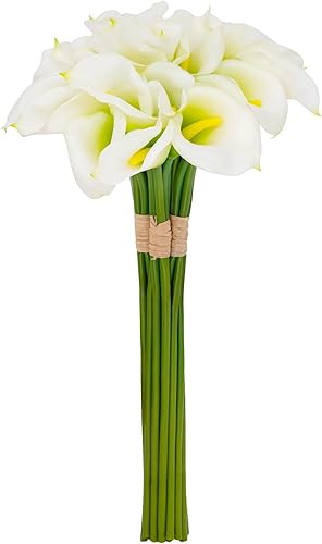 Flores artificialesfalsasfalsas, racimos de lirio de cala, color blanco, paquete de 4, 20 cabezas en total, para boda, hogar, fiesta, restaurante