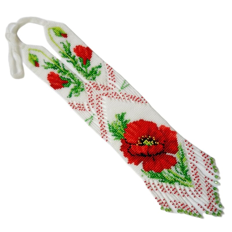 Collier ukrainien Gerdan fait main en perles de rocaille de pavot traditionnelles