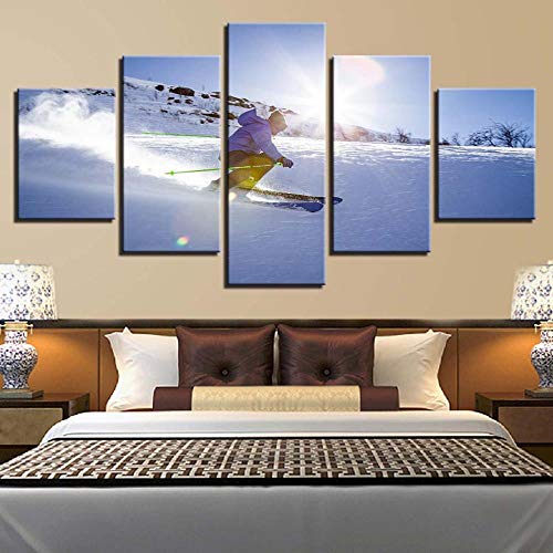 Tableau mural ski en 5 pièces pour décoration salon moderne