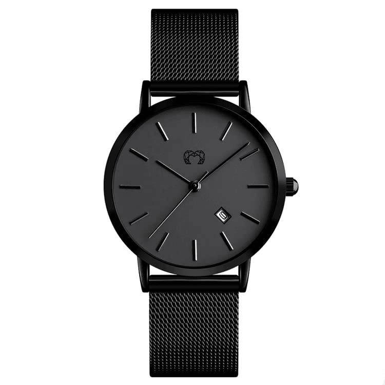 MARLION JEWELS Relojes de Mujer. Reloj analógico de Mujer con Esfera Circular y Fecha, Acabado Sofisticado y Elegante. Reloj de Mujer Original con maquinaria de Cuarzo Reloj Pulsera Mujer (Negro)