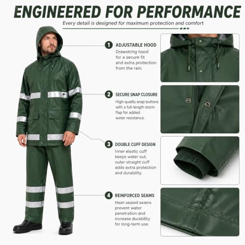 Image of Rain Suit For Men & Women Waterproof Heavy Duty Rain Gear Reflective Jacket for Fishing Outdoor Work Raincoats