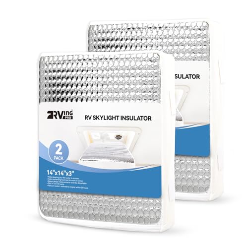 2 Pack RVINGPRO 14x14 RV Vent Insulator with Reflective Surface & No-Slip Design RV Skylight Cover Fits for Standard RV Shower Skylight with Storage Bag | 3 Layers to Reduce Heat Transfer