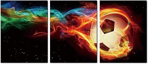 Arte de fútbol deportivo para habitación de niño, arte de pared de llama para decoración de pared de sala de juegos, imagen colorida de fútbol,