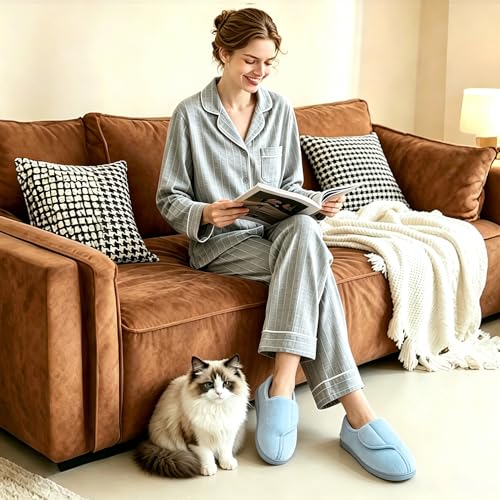 Image of Git-up Women Soft wide Slippers Memory Foam Closed Toed Diabetic Arthritis Edema House Slippers