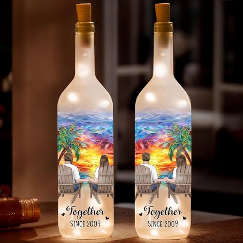 Image of Pawfect House Custom Bottle Lamp, Personalized Anniversary Wedding Gifts for Husband and Wife, Him and Her, Love Shines Bright at Sunset, Marriage Gifts for Couple, Housewarming Christmas Decor