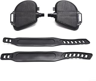 Pedales de bicicleta estática con correas ajustables para spinning y ciclismo en interiores, textura antideslizante para superficie, ejes de 9/16 y 1/2 pulgadas, marcado izquierdo derecho