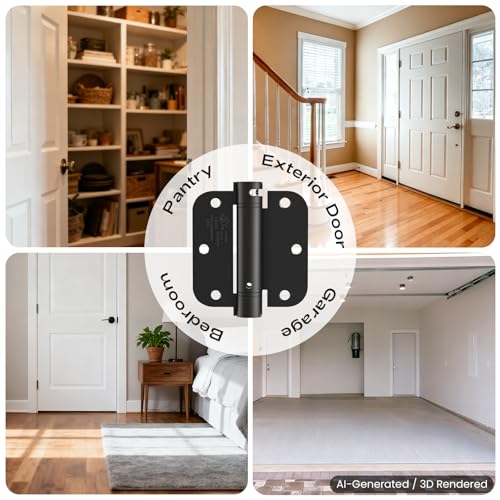 JIW Self Closing Door Hinges 3.5 Inch Matte Black Spring Hinge with 5/8'' Radius Corners, Adjustable Tension for Garage, Front and Back Door, UL Listed, 2 Pack by JIW - Image 7