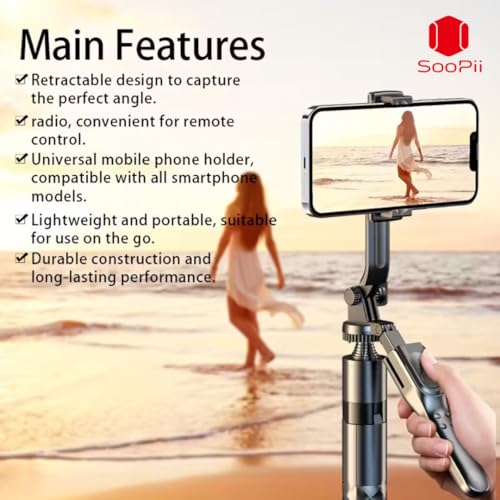 Image of SooPii 69 inch Long Selfie Stick with 360 Rotating Tripod Stand, Aluminum Multifunctional Bluetooth Tripod Stand for Smartphone, GoPro, Action Cameras, Perfect for Vlogging, Travel & Video