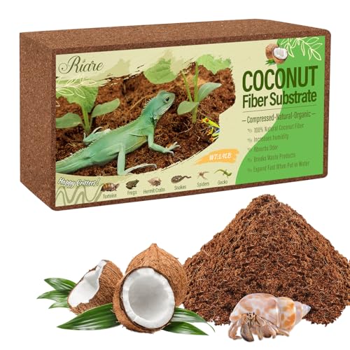 Riare 1 Pack Natural Coconut Fiber Substrate for Reptile Coco Substrate Premium Compressed Coconut Husk Terrarium Bedding for Reptile, Tortoise, Frogs, Snakes Hermit Crabs, Burrowing Animals
