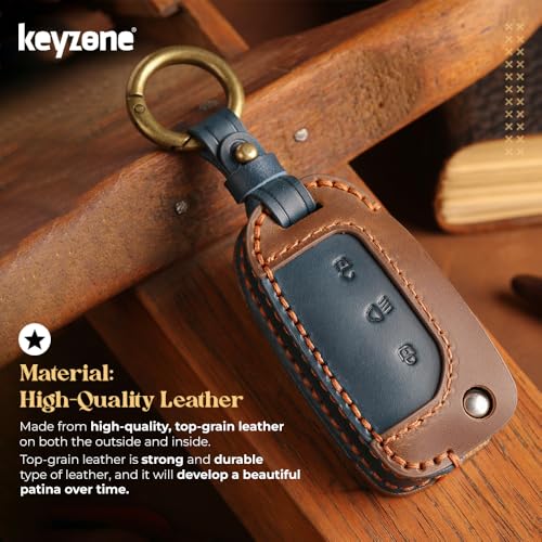 Image of keyzone dual leather key cover for Tata Curvv, Nexon, Harrier, Altroz, Punch, Safari, Tigor, Tiago, Zest, Bolt 3 button flip key
