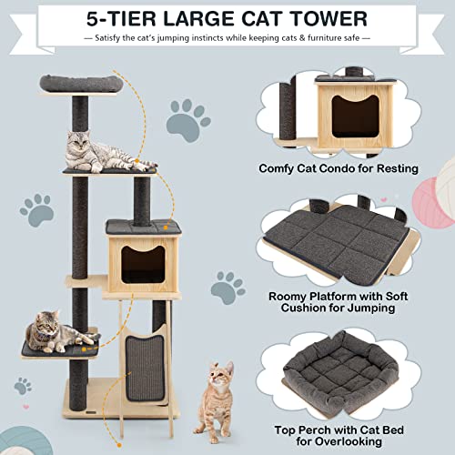 Torre para Gatos de Madera PETSITE 69 Pulgadas Gris miniatura 2