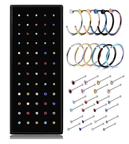 Jstyle Stainless Steel Nose Rings Hoop Nose Stud CZ Piercing for Women Men
